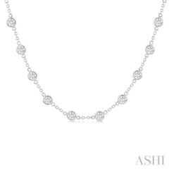 5.00 Ctw Bezel Set Round Cut Diamond Station Necklace in 14K White Gold