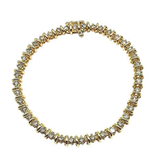 APPRAISED $4500- 14KT Yellow Bar Link Bracelet with 40 Round Brilliant Diamonds -T-3.20CT