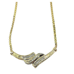 APPRAISED $1500- 10KT Yellow Gold Channel Pendant with 44 Princess Cut Diamonds -T-.44CT and 15 Baguette Diamonds -T-.07CT Set in a Bypass Channel Center on a Flat "S" Link Chain