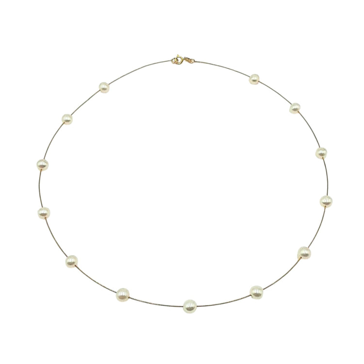 APPRAISED $425- 14KT Yellow Gold 13 Freshwater Pearl Wire Style Necklace