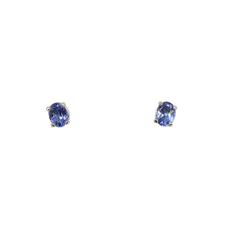 APPRAISED $360- 14KT White Gold 4 Prong Studs with 2 Oval Tanzanite (5x3.8) -T-1.26CT