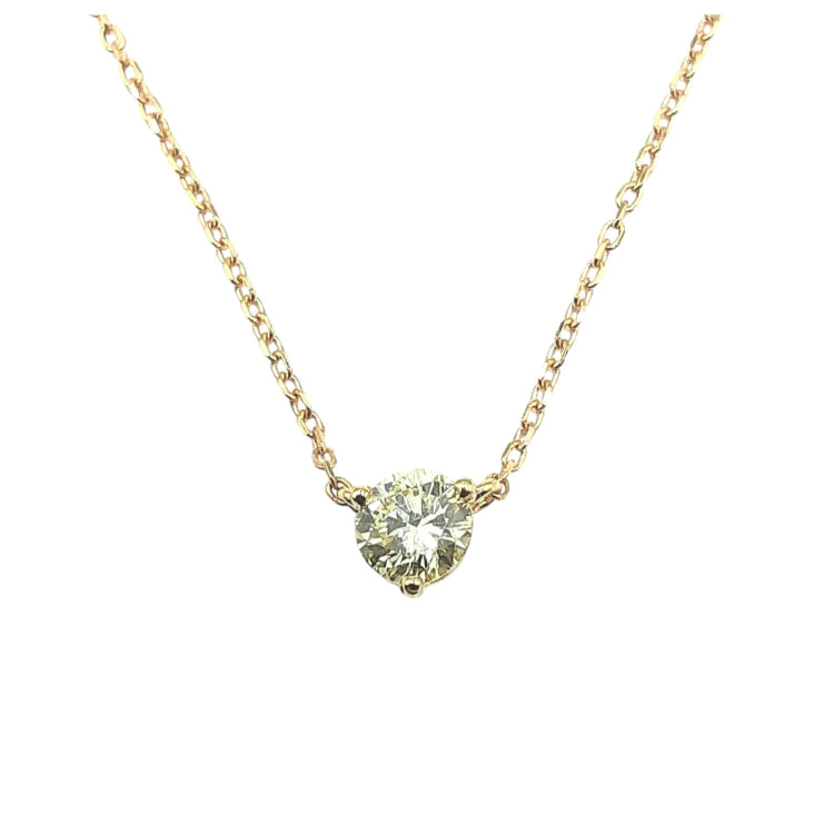 APPRAISED $1300- 14KT Yellow Gold 18" Anchor Link Chain with 1 Round Brilliant Diamond -T-.36CT Set in a 3 Prong Setting