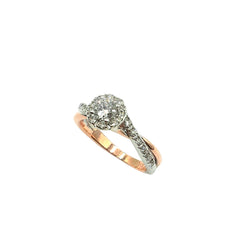 APPRAISED $1100- 10KT White and Rose Gold Engagement Ring with 1 Round Brilliant Diamond -T-.28CT (4.24x2.6) with 20 Round Brilliant Diamonds -T- .20CT