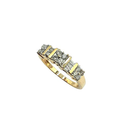 APPRAISED $1200- 14KT Yellow Gold with 12 Round Brilliant Diamonds -T-.32CT set in 3 Groups of 4 alternate with 6 Baguette Diamonds -T-.06CT Channel Set in 2 Groups of 3