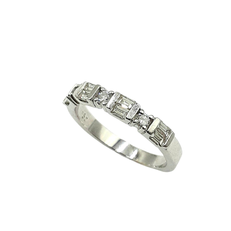 APPRAISED $1500- 14KT White Gold Ring with 8 Baguette Diamonds -T- .32CT Channel set into 4 sets of 2, Alternating with 3 Round Brilliant Diamonds -T-.12CT