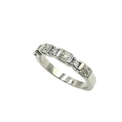 APPRAISED $1500- 14KT White Gold Ring with 8 Baguette Diamonds -T- .32CT Channel set into 4 sets of 2, Alternating with 3 Round Brilliant Diamonds -T-.12CT