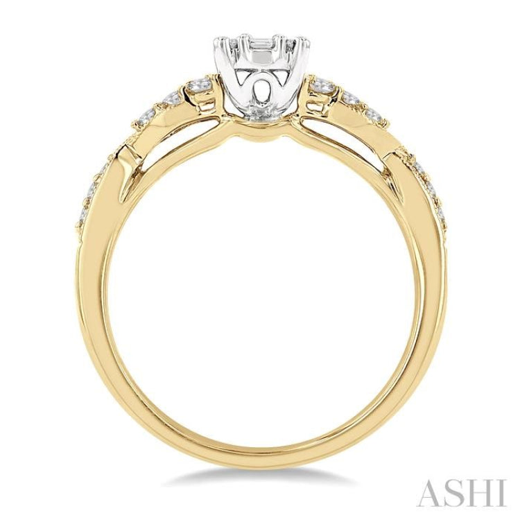 1/2 Ctw Criss Cross Shank Fusion Baguette and Round Cut Diamond Engagement Ring in 14K Yellow and White Gold