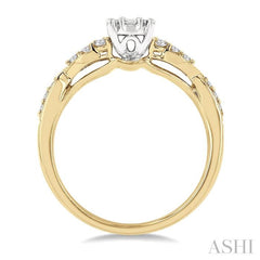 1/2 Ctw Criss Cross Shank Fusion Baguette and Round Cut Diamond Engagement Ring in 14K Yellow and White Gold