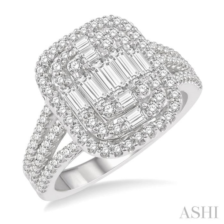 1 1/4 Ctw Baguette & Round Cut Fusion Diamond Ring in 14K White Gold