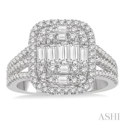 1 1/4 Ctw Baguette & Round Cut Fusion Diamond Ring in 14K White Gold