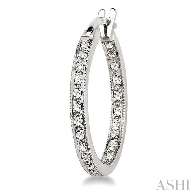 1/4 Ctw Round Cut Diamond Hoop Earrings in 14K White Gold