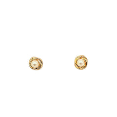 APPRAISED $75- 14KT Yellow Gold Knot Style Earrings with 2 Fresh Water Peals (3.5MM)