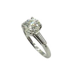 APPRAISED $12,000- Platinum Engagement Ring with 2 Tapered Baguette Diamonds -T-.20CT with 1 Round Brilliant Diamond -EST- 1.56CT (7.56-7.62x4.55)