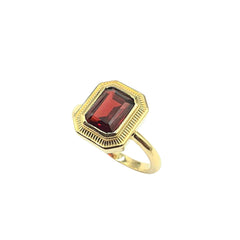 APPRAISED $1300- 14KT Yellow Gold Ring with 1 Bezel Set Emerald Cut Garnet (8x6)