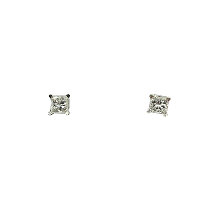 APPRAISED $12500- 14KT White Gold Studs with 2 Princess Cut Diamonds -T-.58CT