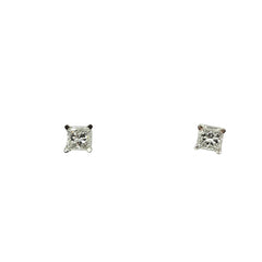 APPRAISED $12500- 14KT White Gold Studs with 2 Princess Cut Diamonds -T-.58CT