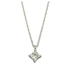 APPRAISED $1200- 14KT White Gold Pendant with 1 Princess Cut Diamond -T-.40CT in a 4 Prong Setting