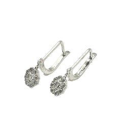 APPRAISED $2500- 14KT White Gold Leverback Earrings with 2 Emerald Cut Diamonds -T-.46CT Surrounded by 18 Round Brilliant Diamonds -T-.52CT