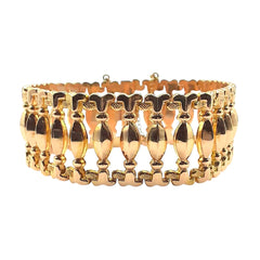 APPRAISED $5800- 18KT Yellow Gold 24MM Wide Openwork Navette Shape and Bead Link Bracelet