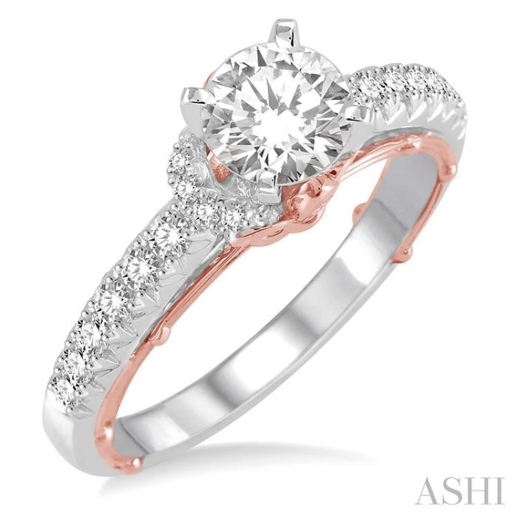 1/3 Ctw Diamond Semi-mount Engagement Ring in 14K White and Rose Gold