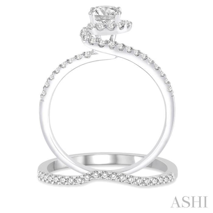 3/4 Ctw Diamond Wedding Set with 1/2 Ctw Round Cut Engagement Ring and 1/6 Ctw Wedding Band in 14K White Gold