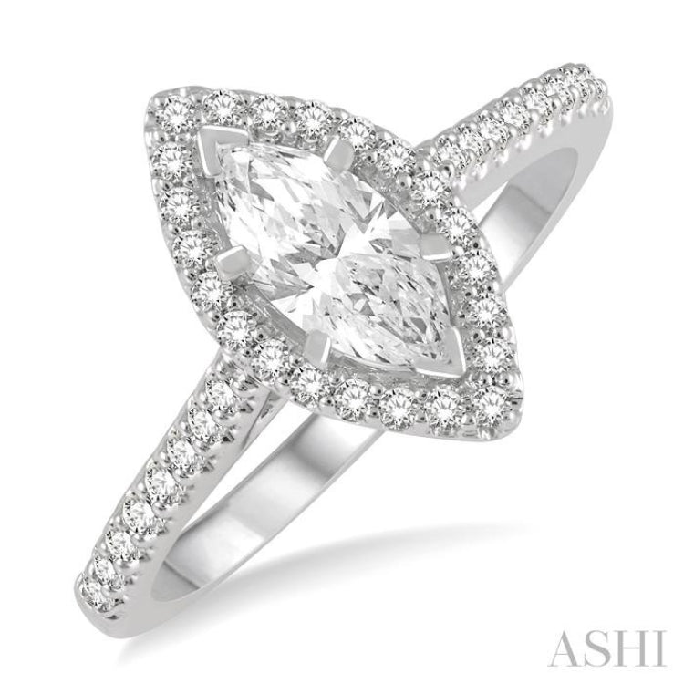 1/4 Ctw Marquise Shape Round Cut Diamond Semi Mount Engagement Ring in 14K White Gold