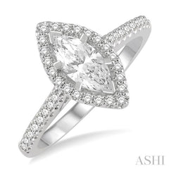 1/4 Ctw Marquise Shape Round Cut Diamond Semi Mount Engagement Ring in 14K White Gold