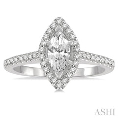 1/4 Ctw Marquise Shape Round Cut Diamond Semi Mount Engagement Ring in 14K White Gold