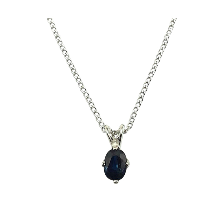 APPRAISED $450- 14KT White Gold 4 Prong Set Oval Sapphire (6x4) Pendant set on a 18" Fine Curb Link Chain