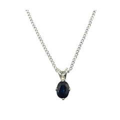 APPRAISED $450- 14KT White Gold 4 Prong Set Oval Sapphire (6x4) Pendant set on a 18" Fine Curb Link Chain