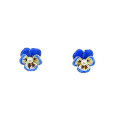 APPRAISED $500- 14KT Yellow Gold Enamel Flower Earrings with 2 Cultured Pearls (2.7MM) in the center