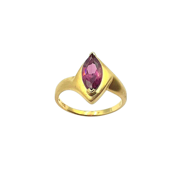 APPRAISED $725- 14KT Yellow Gold Satin Finish Ring with 1 Marquise Rhodolite Garnet (10x5)