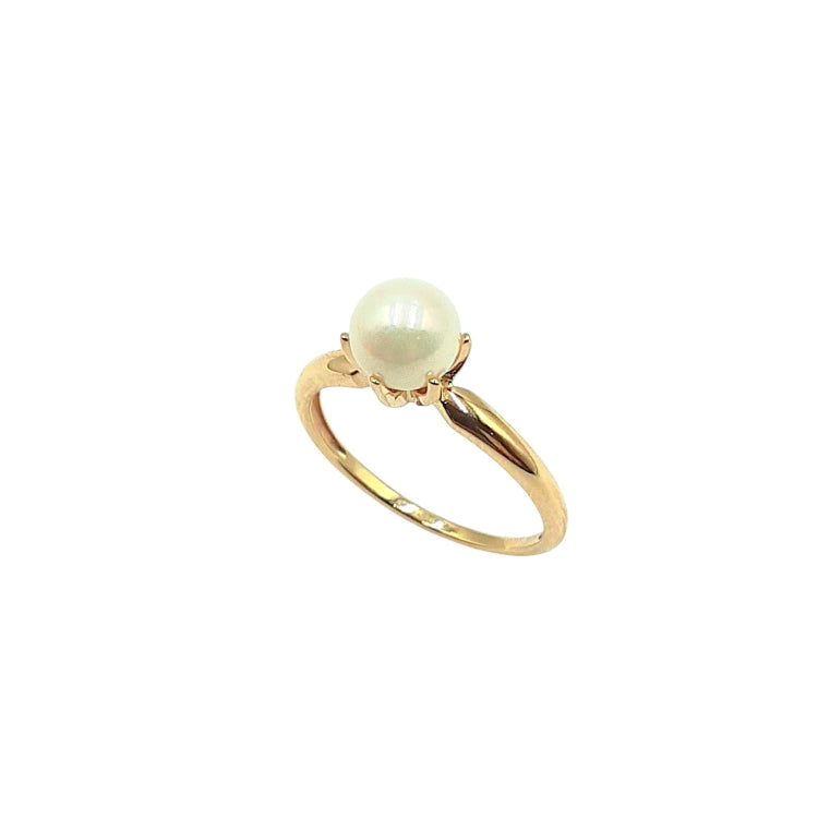 APPRAISED $400- 14KT Yellow Gold Ring with 1 Cultured Pearl (6MM) Set with 6 Prongs