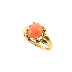 APPRAISED $600- 14KT Yellow Gold Ring with 1 Oval Peach Coral (8.7x6.7)
