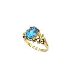 APPRAISED $350- 10KT Yellow Gold "X" Style Ring with 1 Oval Blue Topaz (9x7)