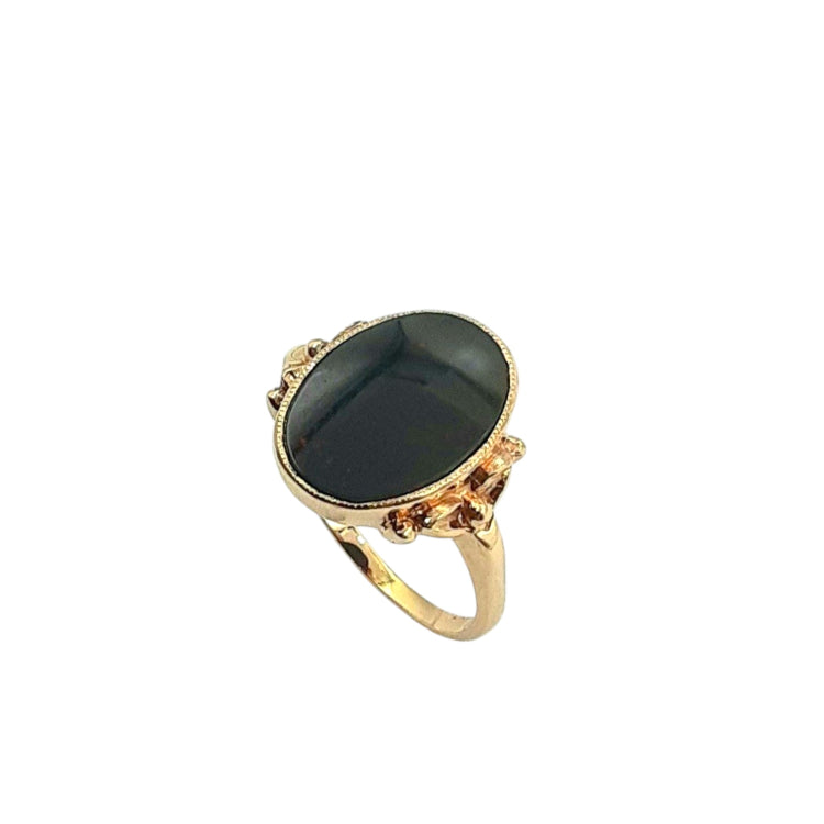 APPRAISED $250- 10KT Yellow Gold Ring with 1 Bezel Set Bloodstone Tablet (14x10)