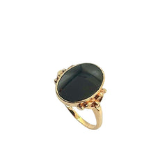 APPRAISED $250- 10KT Yellow Gold Ring with 1 Bezel Set Bloodstone Tablet (14x10)