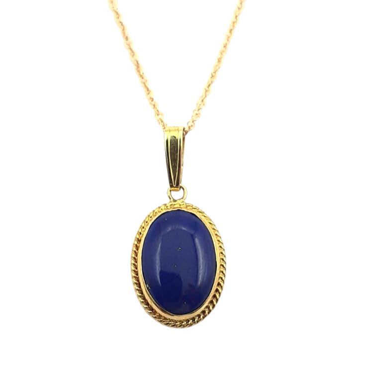 APPRAISED $550- 14KT Yellow Gold Pendant with 1 Oval Bezel Set Lapis (13x9)