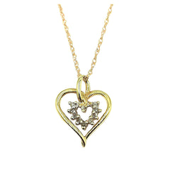 APPRAISED $300- 10KT Yellow Gold Double Heart Style Pendant with 10 Single Cut Diamonds -T-.05CT