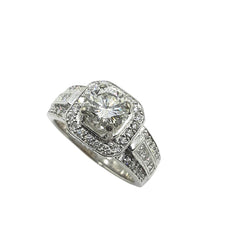 APPRAISED $8400- 14KT White Gold Engagement Ring with 1 Round Brillant Center Diamond -T-1.10CT with 10 Princess Cut & 40 Round Brilliant Diamonds -T-.62CT Set in an Octagon Halo and Along Sides of the Mounting 