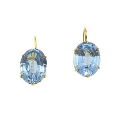 APPRAISED $1000- 18KT Yellow Gold Leverback Earrings with 2 Oval Synthetic Blue Spinel (16x12)