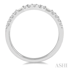 1/4 Ctw Arched Center Baguette and Round Cut Diamond Wedding Band in 14K White Gold