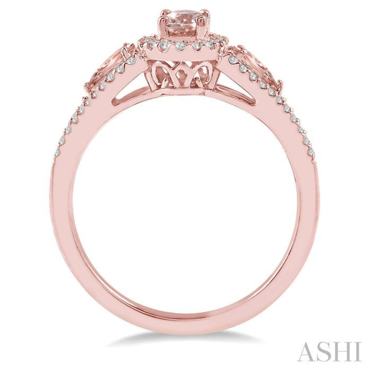 6x4 MM Oval Cut and 5x3 MM Pear Cut Morganite and 1/5 Ctw Round Diamond Semi-Precious Ring in 10K Rose Gold