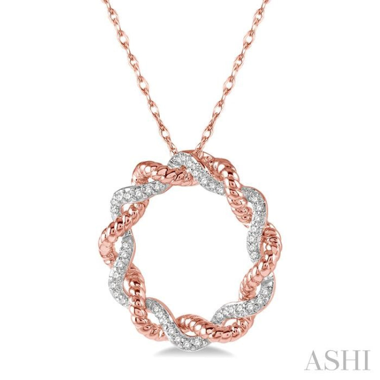 1/6 Ctw Entwined Round Cut Diamond Two Tone Fashion Pendant With Chain in 10K Rose Gold