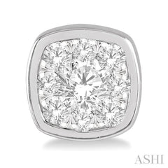 3/4 Ctw Cushion Shape Round Cut Diamond Lovebright Bezel Stud Earring in 14K White Gold