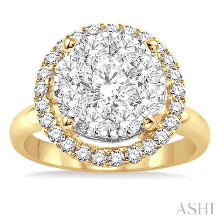 2 Ctw Lovebright Round Cut Diamond Engagement Ring in 14K Yellow and White Gold