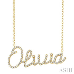 1/5 Ctw 'Olivia' Script Name Round Cut Diamond Necklace in 10K Yellow Gold