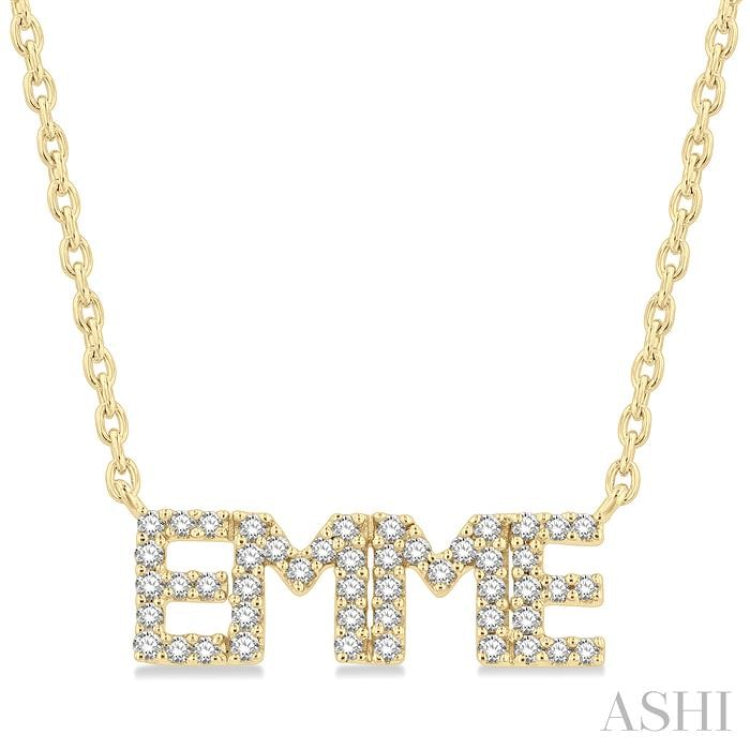 1/5 Ctw 'EMME' Block Name Round Cut Diamond Necklace in 10K Yellow Gold