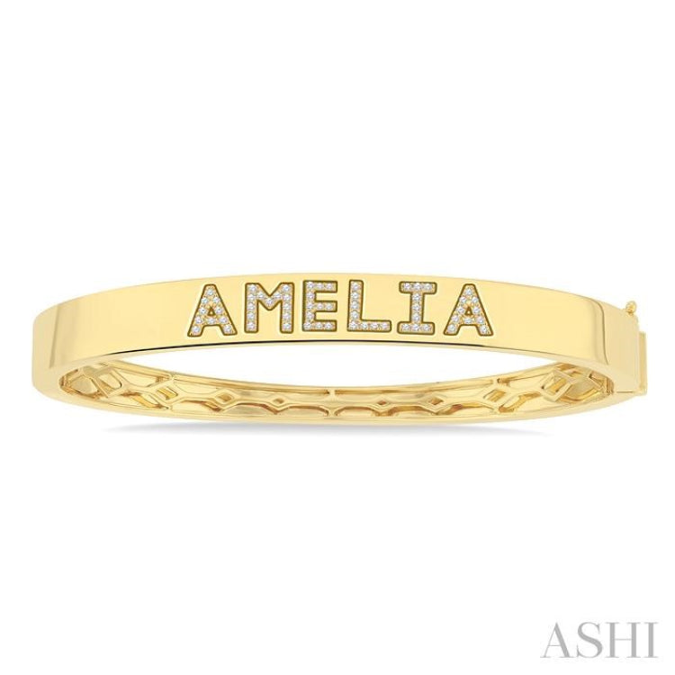 1/4 Ctw 'AMELIA' Block Name Single Cut Diamond Bangle in 10K Yellow Gold
