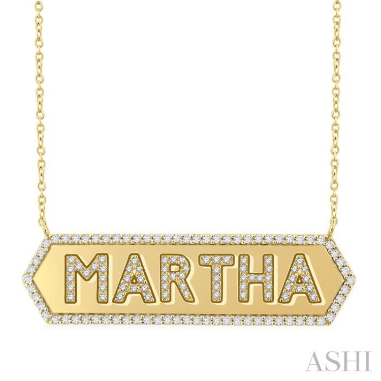 5/8 Ctw 'MARTHA' Nameplate Single Cut Diamond Necklace in 10K Yellow Gold
